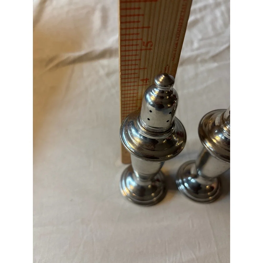 Empire Pewter Salt and Pepper Shakers Set Silver Weighted Mid Century 4.5